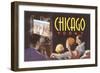 Watching TV in Chicago, Illinois-null-Framed Art Print