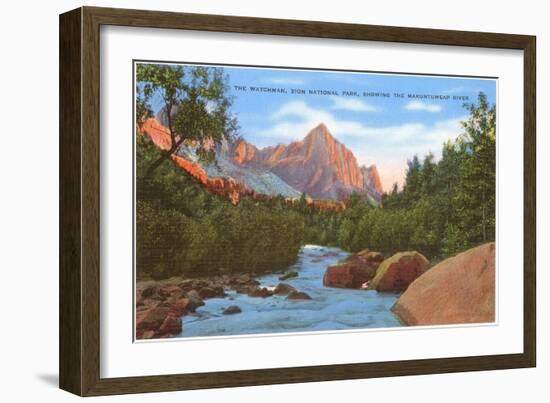 Watchman, Zion Park, Makuntuweap River, Utah-null-Framed Art Print