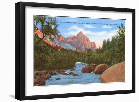 Watchman, Zion Park, Makuntuweap River, Utah-null-Framed Art Print