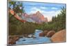 Watchman, Zion Park, Makuntuweap River, Utah-null-Mounted Art Print