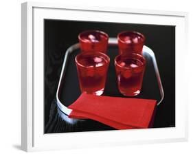 Water and Ice Cubes in Red Glasses on Tray-Michael Paul-Framed Photographic Print