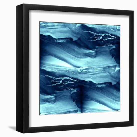 Water Blue Sea Waves Watercolor-maxim ibragimov-Framed Art Print