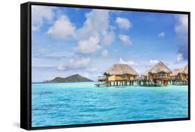Water Bungalows of Pearl Beach Resort in the Lagoon of Bora Bora, French Polynesia-Matteo Colombo-Framed Stretched Canvas