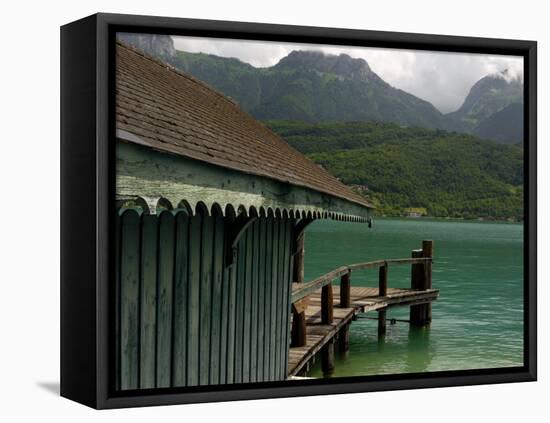 Water Bus and Cruise Boat Stop, Lake Annecy, Annecy, Rhone Alpes, France, Europe-Richardson Peter-Framed Stretched Canvas