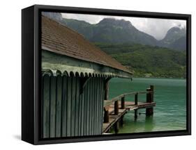 Water Bus and Cruise Boat Stop, Lake Annecy, Annecy, Rhone Alpes, France, Europe-Richardson Peter-Framed Stretched Canvas