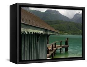 Water Bus and Cruise Boat Stop, Lake Annecy, Annecy, Rhone Alpes, France, Europe-Richardson Peter-Framed Stretched Canvas