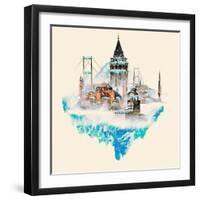 Water Color Illustration Istanbul City Winter Scene-trentemoller-Framed Art Print