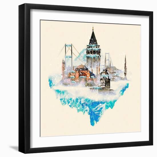 Water Color Illustration Istanbul City Winter Scene-trentemoller-Framed Art Print