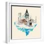 Water Color Illustration Istanbul City Winter Scene-trentemoller-Framed Art Print