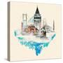 Water Color Illustration Istanbul City Winter Scene-trentemoller-Stretched Canvas