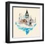 Water Color Illustration Istanbul City Winter Scene-trentemoller-Framed Art Print