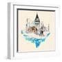 Water Color Illustration Istanbul City Winter Scene-trentemoller-Framed Art Print