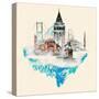 Water Color Illustration Istanbul City Winter Scene-trentemoller-Stretched Canvas