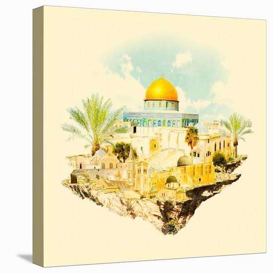 Water Color Illustration Jerusalem View-trentemoller-Stretched Canvas
