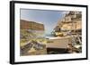 Water Colour Painting of Traditional Fishing Boats and the Colourful Town of Positano-Martin Child-Framed Photographic Print