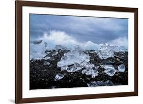 Water crashing over the ice and black sandy beach at Jokulsarlon, Iceland, Polar Regions-Paul Porter-Framed Photographic Print