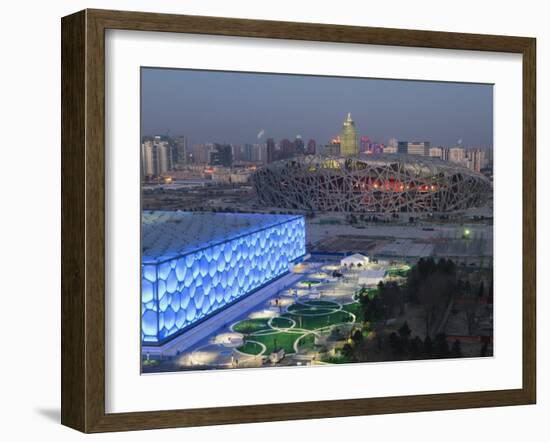 Water Cube National Aquatics Center and National Stadium at the Olympic Park, Beijing, China-Kober Christian-Framed Photographic Print