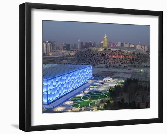 Water Cube National Aquatics Center and National Stadium at the Olympic Park, Beijing, China-Kober Christian-Framed Photographic Print