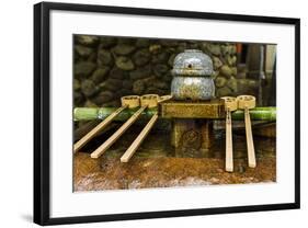 Water Dipper in the Endless Red Gates of Kyoto's Fushimi Inarii Shrine, Kyoto, Japan, Asia-Michael Runkel-Framed Photographic Print