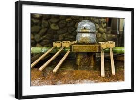 Water Dipper in the Endless Red Gates of Kyoto's Fushimi Inarii Shrine, Kyoto, Japan, Asia-Michael Runkel-Framed Photographic Print