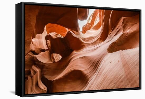 Water eroded Navajo Sandstone forms a slot canyon in Upper Antelope Canyon, Navajo Land, Arizona-Michael Nolan-Framed Stretched Canvas