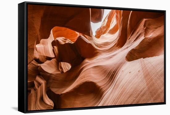 Water eroded Navajo Sandstone forms a slot canyon in Upper Antelope Canyon, Navajo Land, Arizona-Michael Nolan-Framed Stretched Canvas