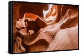 Water eroded Navajo Sandstone forms a slot canyon in Upper Antelope Canyon, Navajo Land, Arizona-Michael Nolan-Framed Stretched Canvas