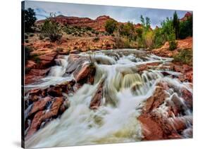 Water falling from rocks, Mill Creek, Moab, Utah, USA-null-Stretched Canvas