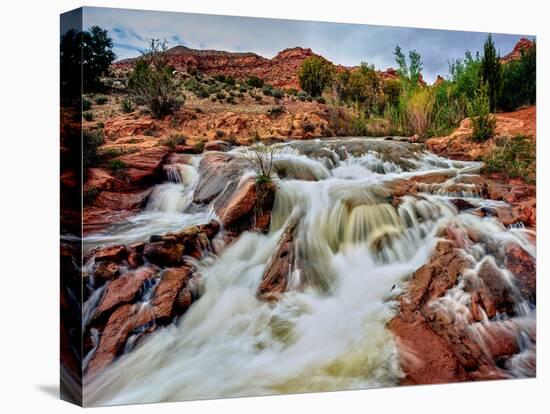 Water falling from rocks, Mill Creek, Moab, Utah, USA-null-Stretched Canvas