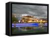 Water Feature in Front of the Potala Square Lit up with Neon Blue Lights in Early Evening, China-Don Smith-Framed Stretched Canvas