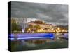 Water Feature in Front of the Potala Square Lit up with Neon Blue Lights in Early Evening, China-Don Smith-Stretched Canvas