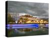 Water Feature in Front of the Potala Square Lit up with Neon Blue Lights in Early Evening, China-Don Smith-Stretched Canvas