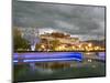 Water Feature in Front of the Potala Square Lit up with Neon Blue Lights in Early Evening, China-Don Smith-Mounted Photographic Print