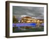 Water Feature in Front of the Potala Square Lit up with Neon Blue Lights in Early Evening, China-Don Smith-Framed Photographic Print