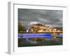 Water Feature in Front of the Potala Square Lit up with Neon Blue Lights in Early Evening, China-Don Smith-Framed Photographic Print