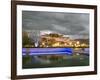 Water Feature in Front of the Potala Square Lit up with Neon Blue Lights in Early Evening, China-Don Smith-Framed Photographic Print