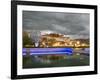 Water Feature in Front of the Potala Square Lit up with Neon Blue Lights in Early Evening, China-Don Smith-Framed Photographic Print