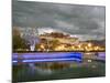 Water Feature in Front of the Potala Square Lit up with Neon Blue Lights in Early Evening, China-Don Smith-Mounted Photographic Print