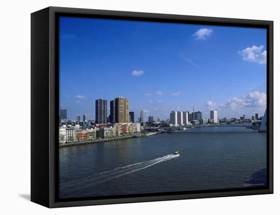 Water Ferry About to Go Under Erasmus Bridge-Barry Winiker-Framed Stretched Canvas