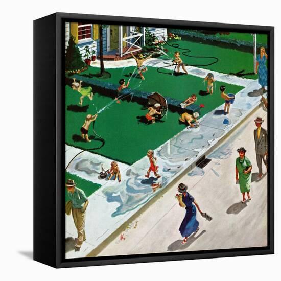 "Water Fight", June 30, 1951-Thornton Utz-Framed Stretched Canvas