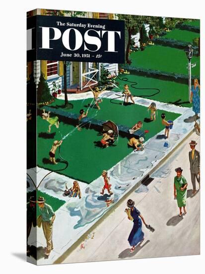 "Water Fight" Saturday Evening Post Cover, June 30, 1951-Thornton Utz-Stretched Canvas