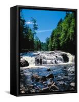 Water flowing from rocks in a forest, Buttermilk Falls, Raquette River, Adirondack Mountains, Ne...-null-Framed Stretched Canvas