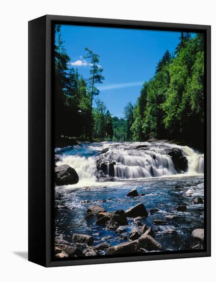 Water flowing from rocks in a forest, Buttermilk Falls, Raquette River, Adirondack Mountains, Ne...-null-Framed Stretched Canvas