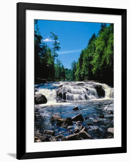 Water flowing from rocks in a forest, Buttermilk Falls, Raquette River, Adirondack Mountains, Ne...-null-Framed Photographic Print