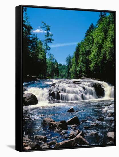 Water flowing from rocks in a forest, Buttermilk Falls, Raquette River, Adirondack Mountains, Ne...-null-Framed Stretched Canvas