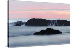 Water flowing off Seastack after waves crashing, Seal Rocks State Park, Oregon-Adam Jones-Stretched Canvas