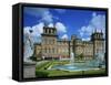 Water Fountain and Statue in the Garden before Blenheim Palace, Oxfordshire, England, UK-Nigel Francis-Framed Stretched Canvas