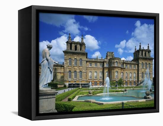 Water Fountain and Statue in the Garden before Blenheim Palace, Oxfordshire, England, UK-Nigel Francis-Framed Stretched Canvas