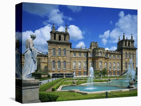 Water Fountain and Statue in the Garden before Blenheim Palace, Oxfordshire, England, UK-Nigel Francis-Stretched Canvas