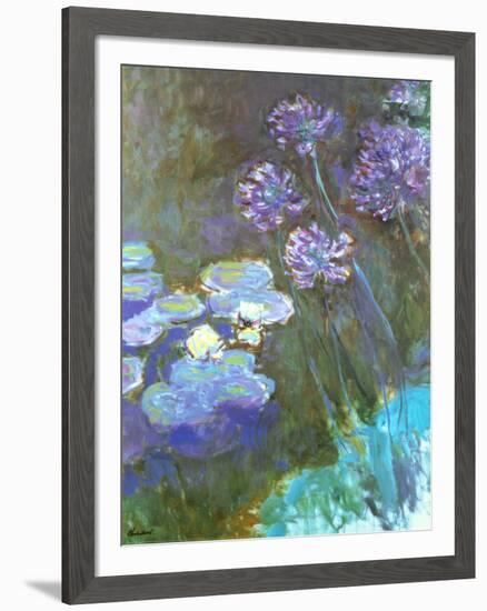 Water Lilies and Agapanthus-Claude Monet-Framed Art Print